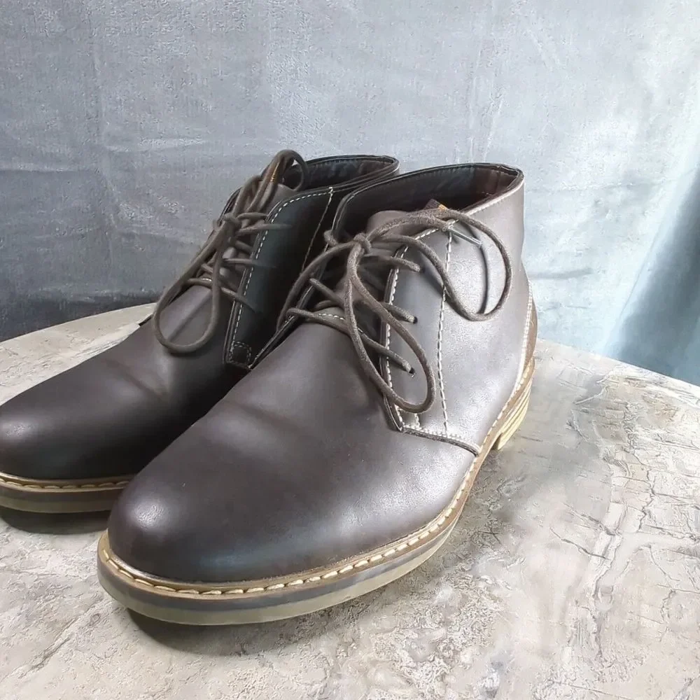 Steve Madden‎ M Edict Brown Faux Leather Ankle High Shoes Mens Size 9.5 M 910727